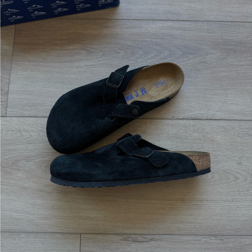 Birkenstock Black Suede Slip-On Clogs with Buckle